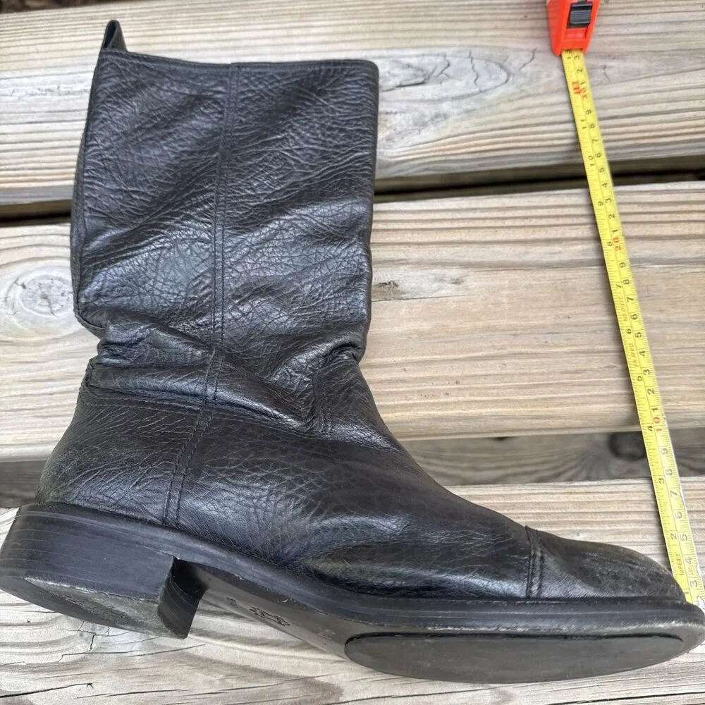 Tory Burch Black Leather Mid Calf Riding Boots Gold Zip Buckle Women’s Size 8.5M